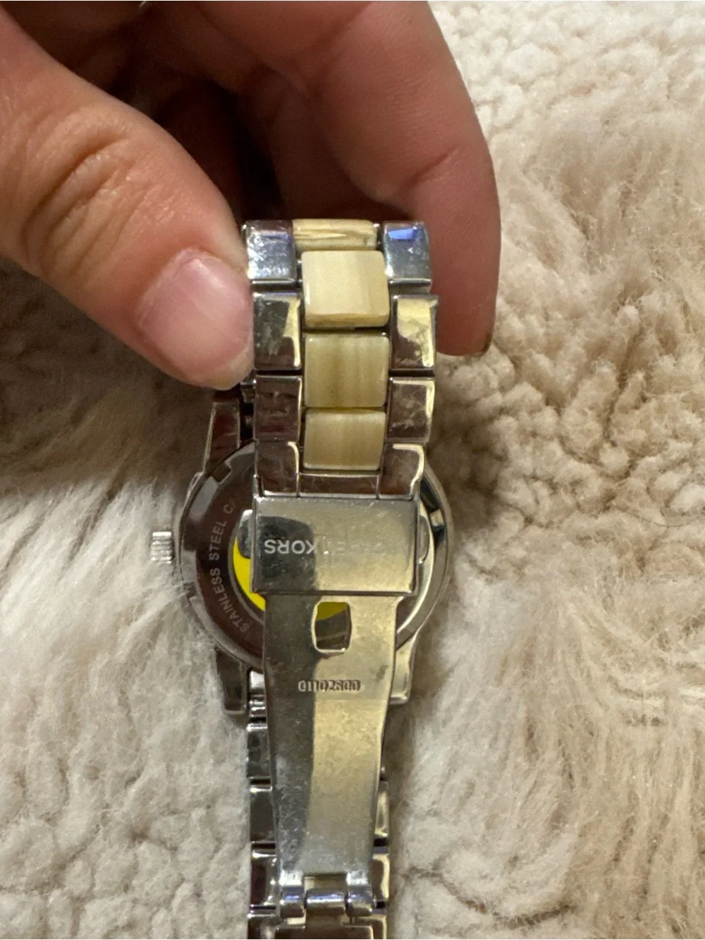 Michael Kors Silver and Cream-Tone Crystal Bezel  Watch